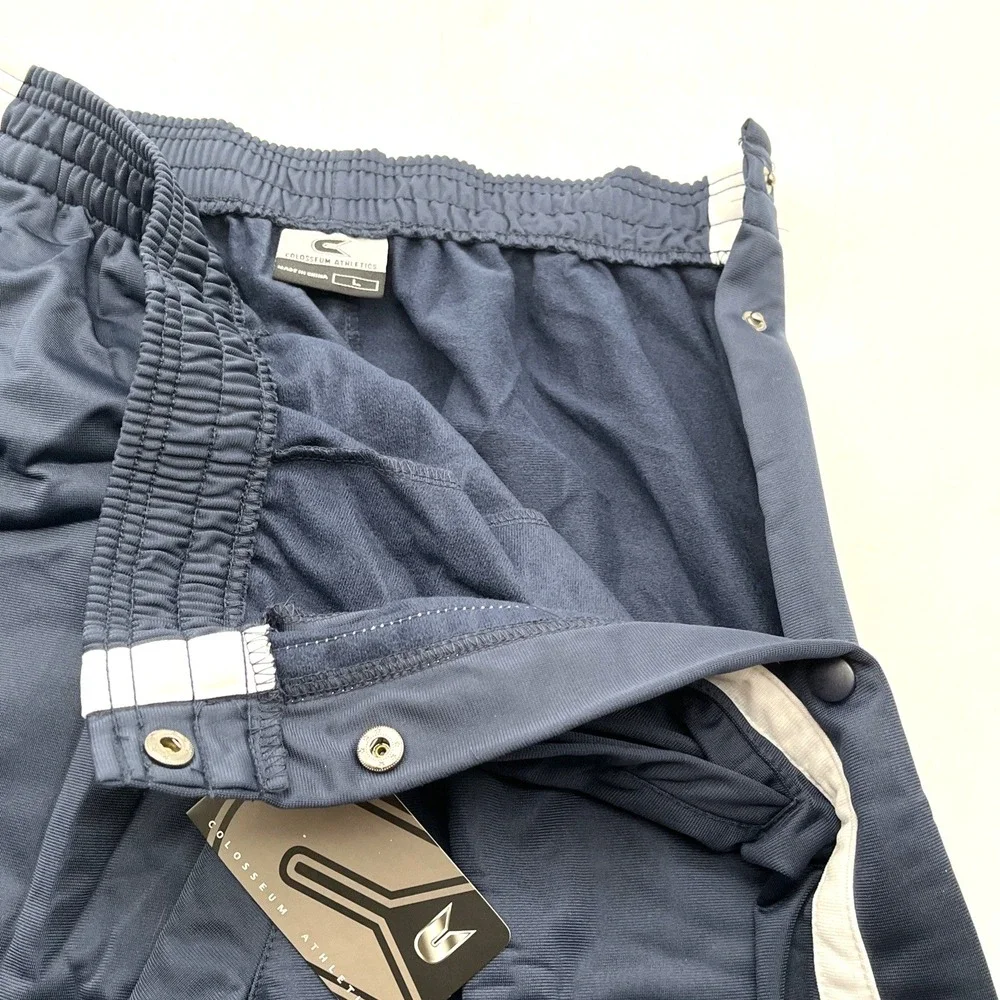 Colosseum Athletics Tearaway Track Pants Navy/ White Snap Button Sides L New